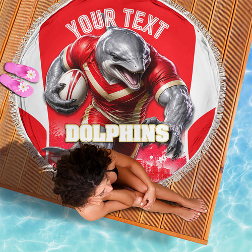 Personalised Dolphins Mascot Rugby Beach Blanket Redcliffe Peninsula Athletic Graphic Print