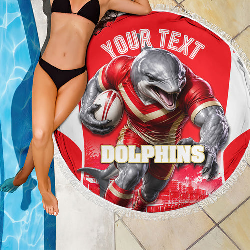 Personalised Dolphins Mascot Rugby Beach Blanket Redcliffe Peninsula Athletic Graphic Print