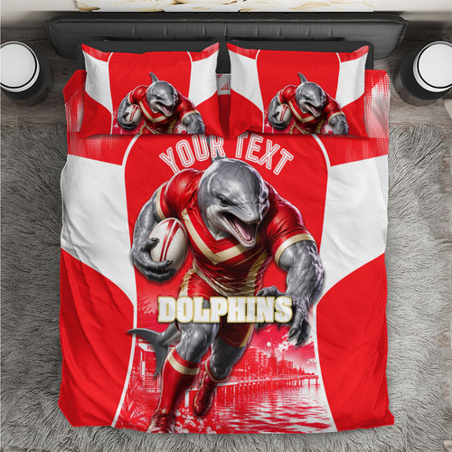 Personalised Dolphins Mascot Rugby Bedding Set Redcliffe Peninsula Athletic Graphic Print