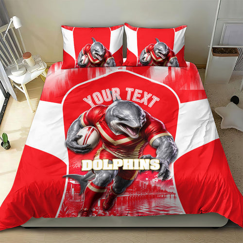 Personalised Dolphins Mascot Rugby Bedding Set Redcliffe Peninsula Athletic Graphic Print
