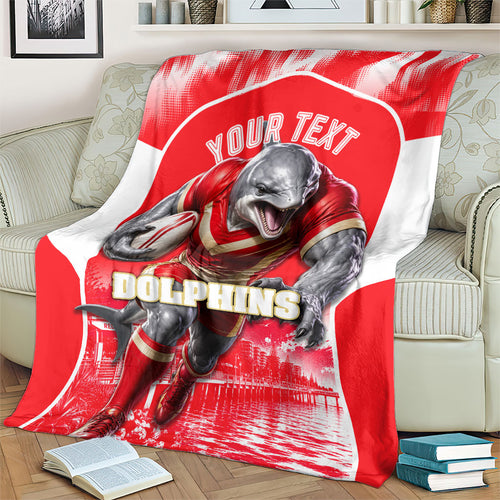 Personalised Dolphins Mascot Rugby Blanket Redcliffe Peninsula Athletic Graphic Print