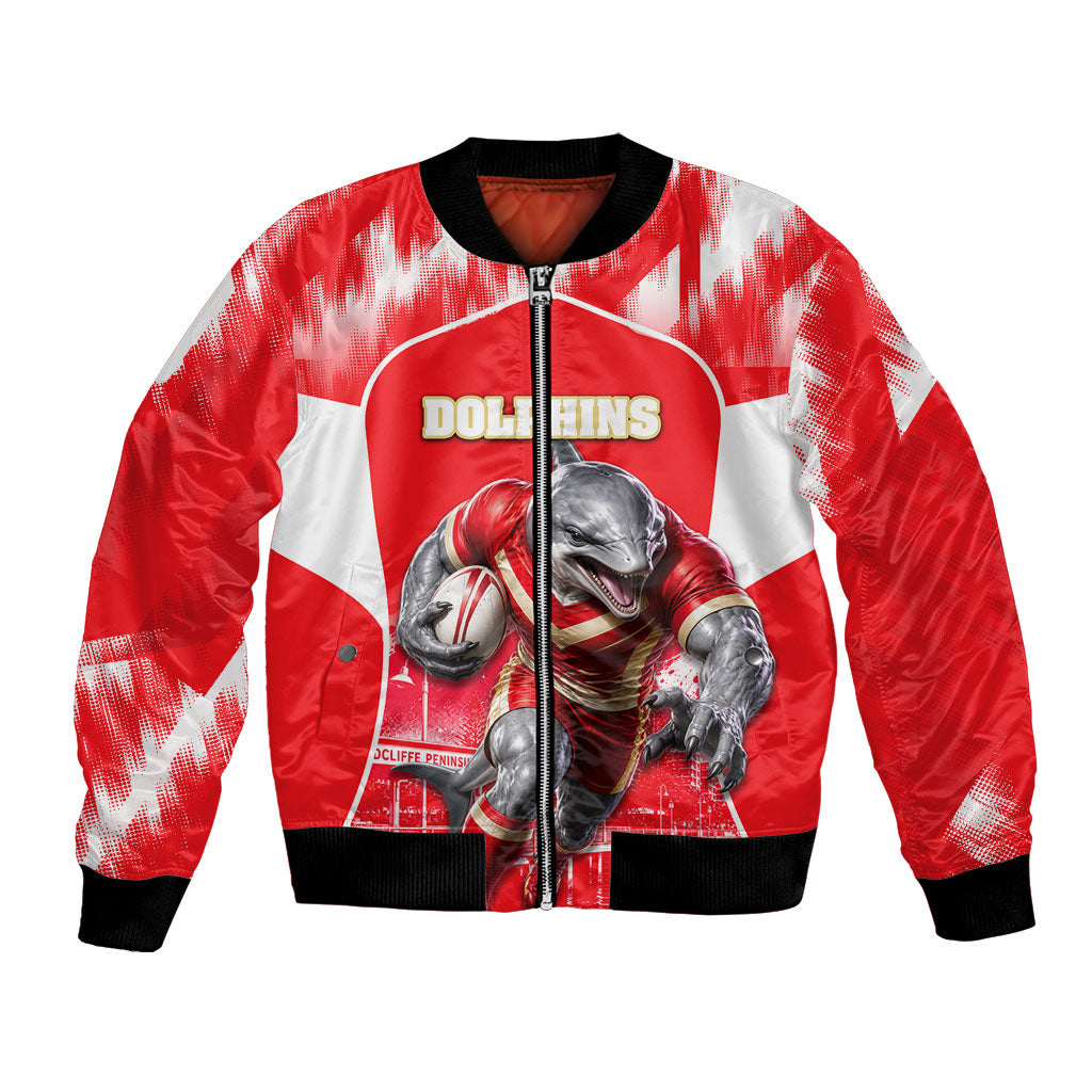 Personalised Dolphins Mascot Rugby Bomber Jacket Redcliffe Peninsula Athletic Graphic Print