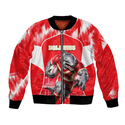 Personalised Dolphins Mascot Rugby Bomber Jacket Redcliffe Peninsula Athletic Graphic Print
