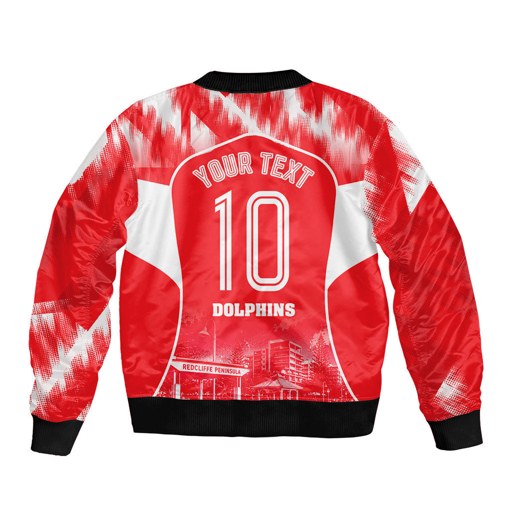 Personalised Dolphins Mascot Rugby Bomber Jacket Redcliffe Peninsula Athletic Graphic Print