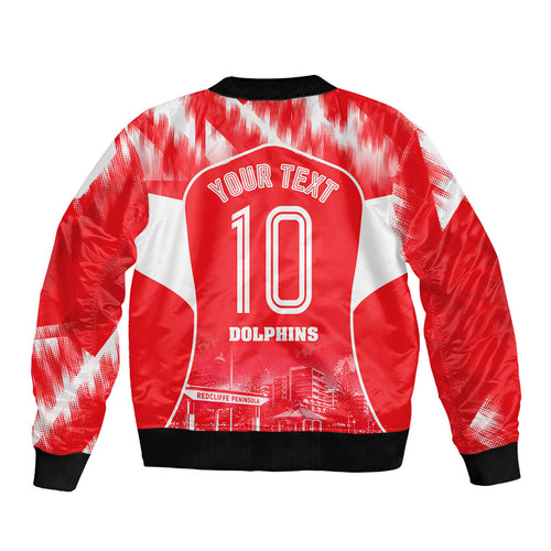 Personalised Dolphins Mascot Rugby Bomber Jacket Redcliffe Peninsula Athletic Graphic Print