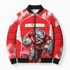 Personalised Dolphins Mascot Rugby Bomber Puffer Jacket Redcliffe Peninsula Athletic Graphic Print