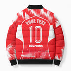 Personalised Dolphins Mascot Rugby Bomber Puffer Jacket Redcliffe Peninsula Athletic Graphic Print