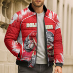 Personalised Dolphins Mascot Rugby Bomber Puffer Jacket Redcliffe Peninsula Athletic Graphic Print
