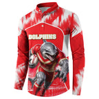 Personalised Dolphins Mascot Rugby Button Sweatshirt Redcliffe Peninsula Athletic Graphic Print
