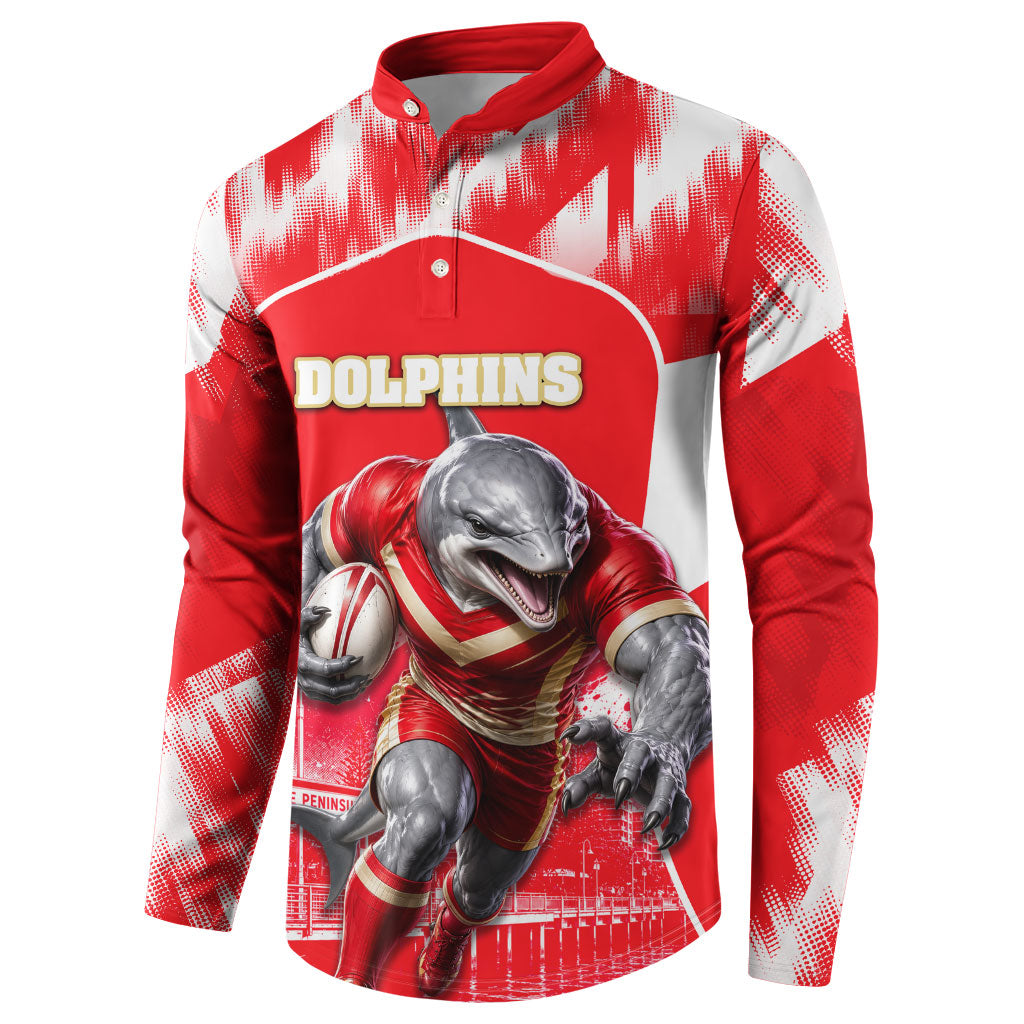 Personalised Dolphins Mascot Rugby Button Sweatshirt Redcliffe Peninsula Athletic Graphic Print