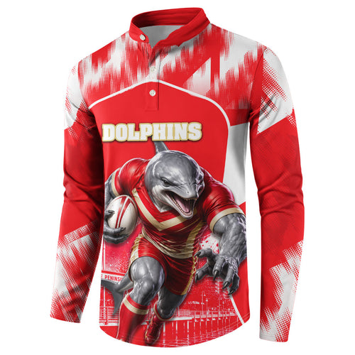 Personalised Dolphins Mascot Rugby Button Sweatshirt Redcliffe Peninsula Athletic Graphic Print