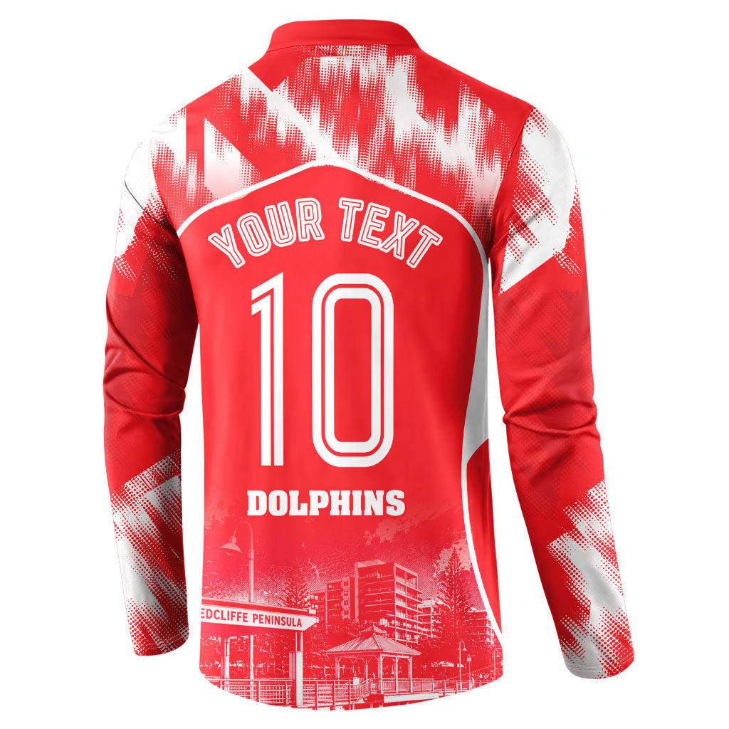 Personalised Dolphins Mascot Rugby Button Sweatshirt Redcliffe Peninsula Athletic Graphic Print