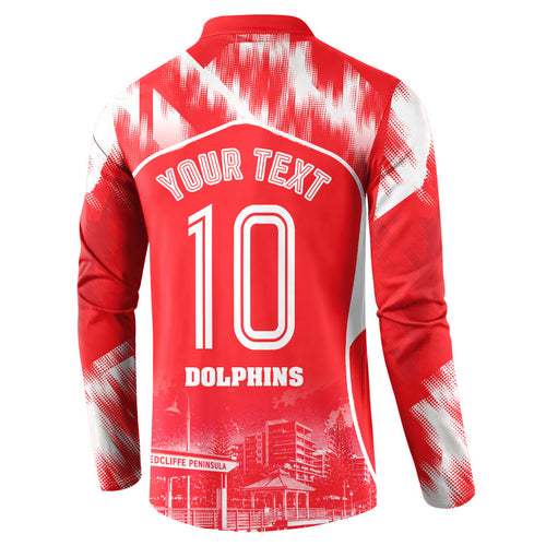 Personalised Dolphins Mascot Rugby Button Sweatshirt Redcliffe Peninsula Athletic Graphic Print