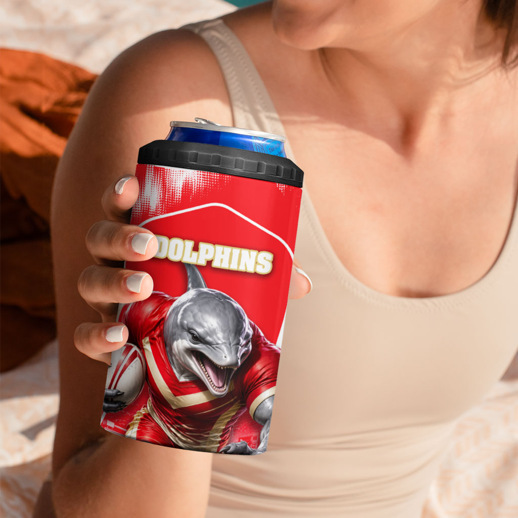 Personalised Dolphins Mascot Rugby 4 in 1 Can Cooler Tumbler Redcliffe Peninsula Athletic Graphic Print