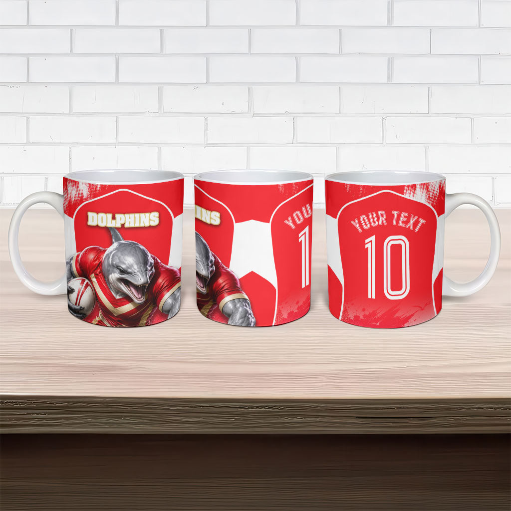 Personalised Dolphins Mascot Rugby Ceramic Mug Redcliffe Peninsula Athletic Graphic Print