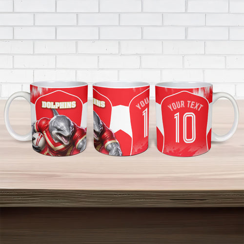 Personalised Dolphins Mascot Rugby Ceramic Mug Redcliffe Peninsula Athletic Graphic Print