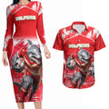 Personalised Dolphins Mascot Rugby Couples Matching Long Sleeve Bodycon Dress and Hawaiian Shirt Redcliffe Peninsula Athletic Graphic Print