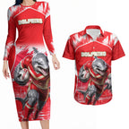 Personalised Dolphins Mascot Rugby Couples Matching Long Sleeve Bodycon Dress and Hawaiian Shirt Redcliffe Peninsula Athletic Graphic Print