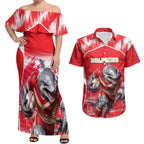 Personalised Dolphins Mascot Rugby Couples Matching Off Shoulder Maxi Dress and Hawaiian Shirt Redcliffe Peninsula Athletic Graphic Print