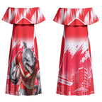 Personalised Dolphins Mascot Rugby Couples Matching Off Shoulder Maxi Dress and Hawaiian Shirt Redcliffe Peninsula Athletic Graphic Print