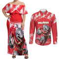 Personalised Dolphins Mascot Rugby Couples Matching Off Shoulder Maxi Dress and Long Sleeve Button Shirt Redcliffe Peninsula Athletic Graphic Print