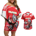 Personalised Dolphins Mascot Rugby Couples Matching Off Shoulder Short Dress and Hawaiian Shirt Redcliffe Peninsula Athletic Graphic Print