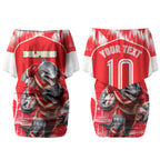 Personalised Dolphins Mascot Rugby Couples Matching Off Shoulder Short Dress and Hawaiian Shirt Redcliffe Peninsula Athletic Graphic Print