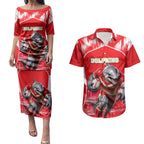 Personalised Dolphins Mascot Rugby Couples Matching Puletasi and Hawaiian Shirt Redcliffe Peninsula Athletic Graphic Print