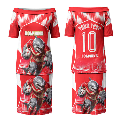 Personalised Dolphins Mascot Rugby Couples Matching Puletasi and Hawaiian Shirt Redcliffe Peninsula Athletic Graphic Print