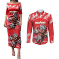 Personalised Dolphins Mascot Rugby Couples Matching Puletasi and Long Sleeve Button Shirt Redcliffe Peninsula Athletic Graphic Print