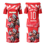 Personalised Dolphins Mascot Rugby Couples Matching Puletasi and Long Sleeve Button Shirt Redcliffe Peninsula Athletic Graphic Print