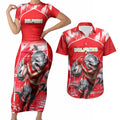 Personalised Dolphins Mascot Rugby Couples Matching Short Sleeve Bodycon Dress and Hawaiian Shirt Redcliffe Peninsula Athletic Graphic Print