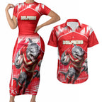 Personalised Dolphins Mascot Rugby Couples Matching Short Sleeve Bodycon Dress and Hawaiian Shirt Redcliffe Peninsula Athletic Graphic Print
