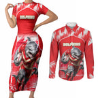 Personalised Dolphins Mascot Rugby Couples Matching Short Sleeve Bodycon Dress and Long Sleeve Button Shirt Redcliffe Peninsula Athletic Graphic Print