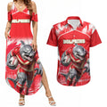 Personalised Dolphins Mascot Rugby Couples Matching Summer Maxi Dress and Hawaiian Shirt Redcliffe Peninsula Athletic Graphic Print