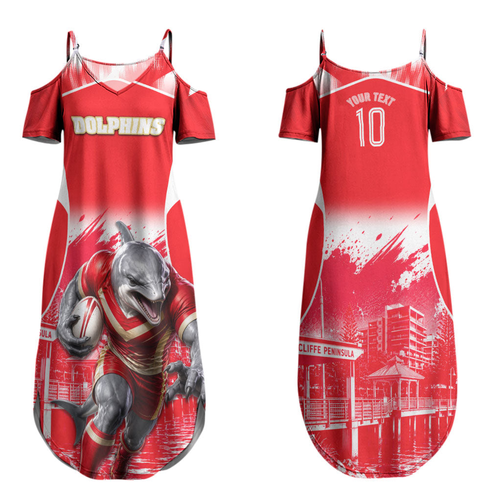 Personalised Dolphins Mascot Rugby Couples Matching Summer Maxi Dress and Hawaiian Shirt Redcliffe Peninsula Athletic Graphic Print