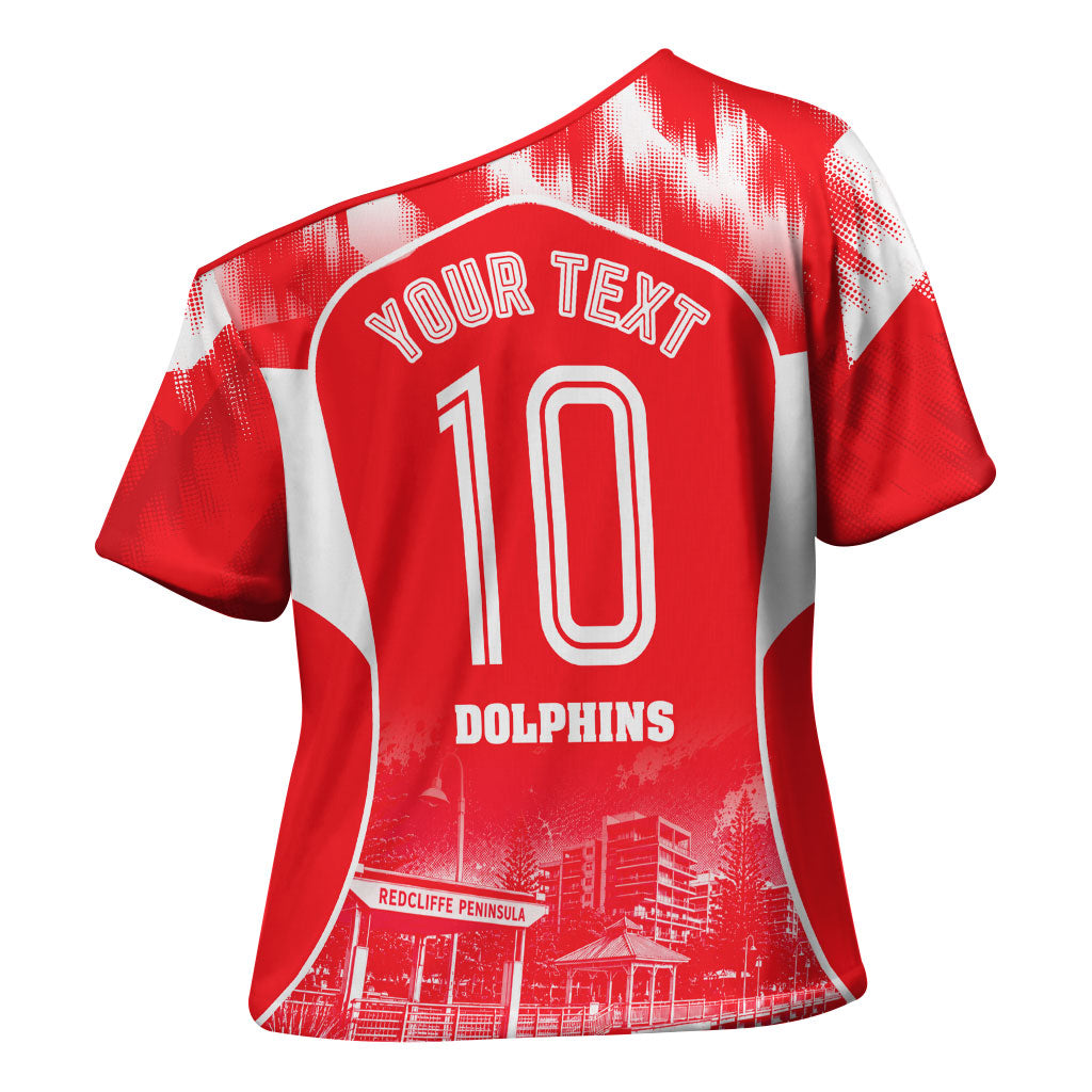 Personalised Dolphins Mascot Rugby Cross Shoulder Shirt Redcliffe Peninsula Athletic Graphic Print