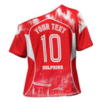 Personalised Dolphins Mascot Rugby Cross Shoulder Shirt Redcliffe Peninsula Athletic Graphic Print