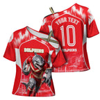 Personalised Dolphins Mascot Rugby Cross Shoulder Shirt Redcliffe Peninsula Athletic Graphic Print