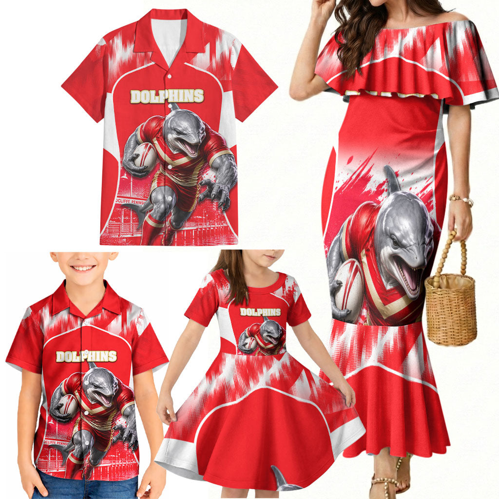 Personalised Dolphins Mascot Rugby Family Matching Mermaid Dress and Hawaiian Shirt Redcliffe Peninsula Athletic Graphic Print