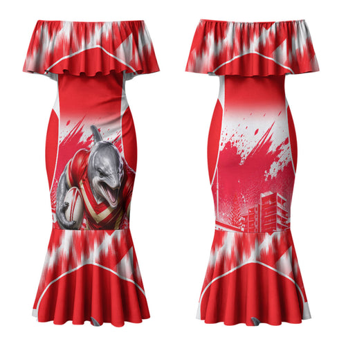 Personalised Dolphins Mascot Rugby Family Matching Mermaid Dress and Hawaiian Shirt Redcliffe Peninsula Athletic Graphic Print