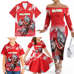 Personalised Dolphins Mascot Rugby Family Matching Off The Shoulder Long Sleeve Dress and Hawaiian Shirt Redcliffe Peninsula Athletic Graphic Print