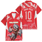 Personalised Dolphins Mascot Rugby Family Matching Off Shoulder Maxi Dress and Hawaiian Shirt Redcliffe Peninsula Athletic Graphic Print