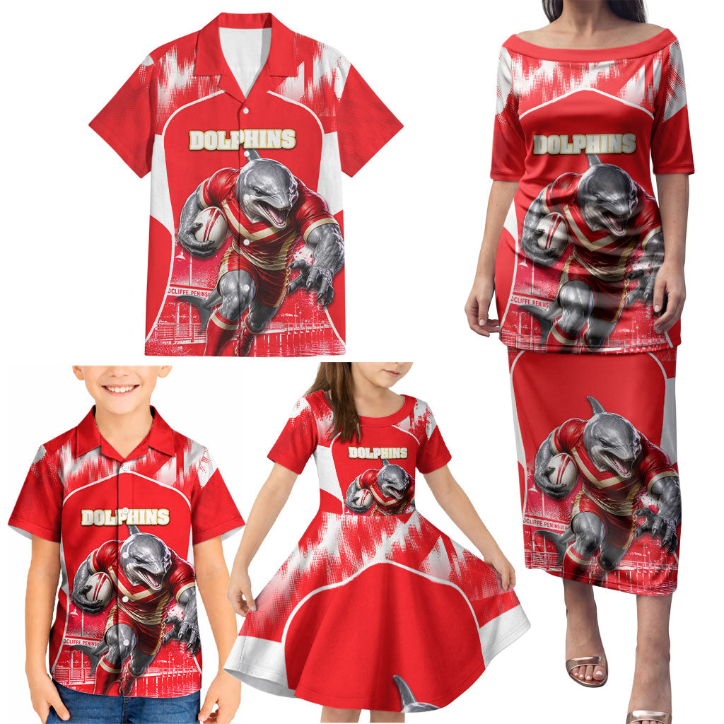 Personalised Dolphins Mascot Rugby Family Matching Puletasi and Hawaiian Shirt Redcliffe Peninsula Athletic Graphic Print