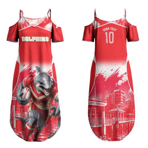 Personalised Dolphins Mascot Rugby Family Matching Summer Maxi Dress and Hawaiian Shirt Redcliffe Peninsula Athletic Graphic Print