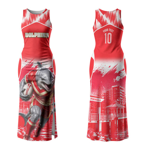 Personalised Dolphins Mascot Rugby Family Matching Tank Maxi Dress and Hawaiian Shirt Redcliffe Peninsula Athletic Graphic Print
