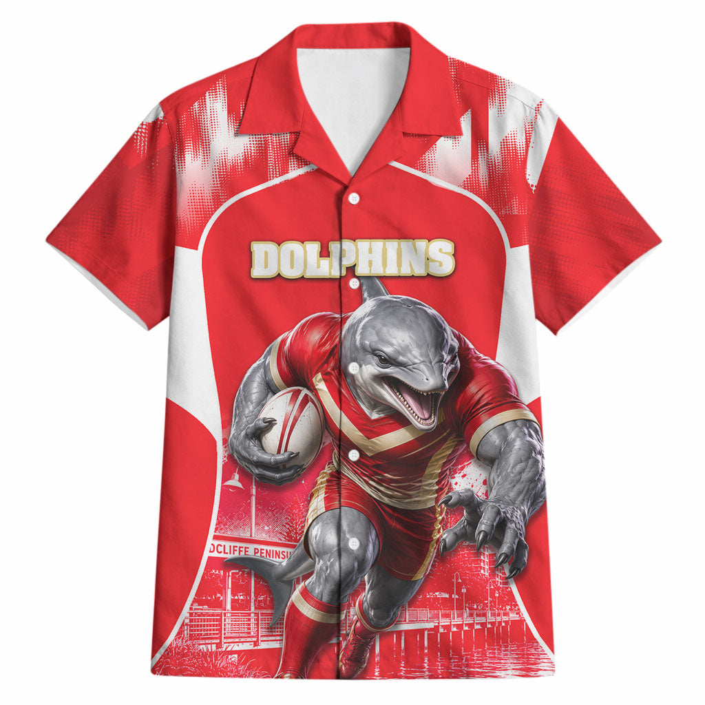 Personalised Dolphins Mascot Rugby Hawaiian Shirt Redcliffe Peninsula Athletic Graphic Print