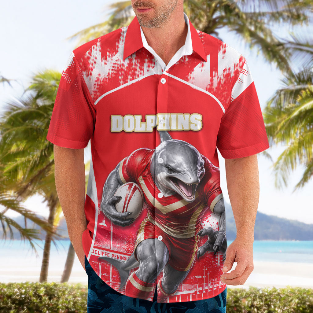 Personalised Dolphins Mascot Rugby Hawaiian Shirt Redcliffe Peninsula Athletic Graphic Print