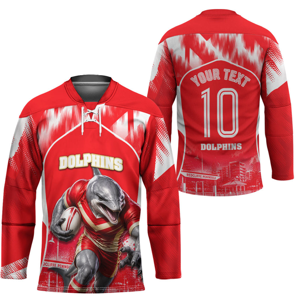 Personalised Dolphins Mascot Rugby Hockey Jersey Redcliffe Peninsula Athletic Graphic Print