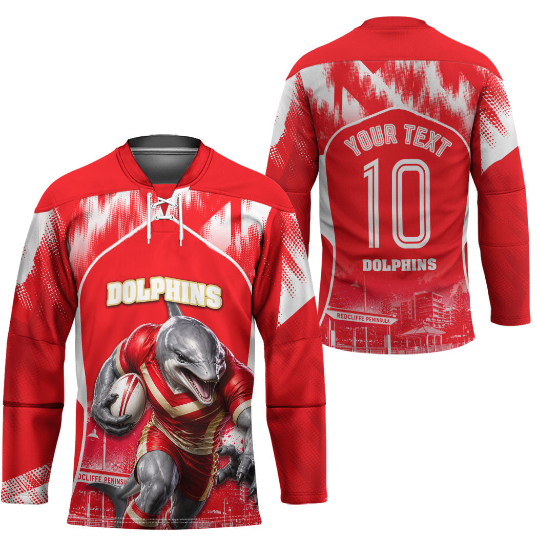 Personalised Dolphins Mascot Rugby Hockey Jersey Redcliffe Peninsula Athletic Graphic Print